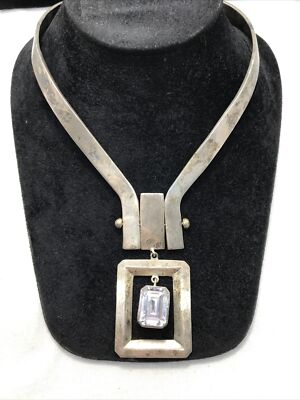 Vintage  925 Sterling Silver  TR-28  Mexico BOLD Stunning Crystal   Necklace 14''