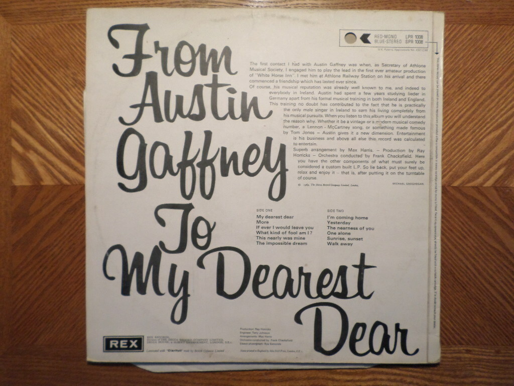 UK REX LP RECORD LPR1008/AUSTIN GAFFNEY/TO MY DEAREST DEAR/ VG+ | eBay