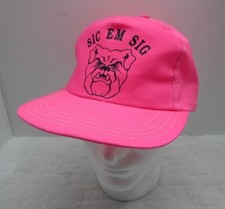 Neon Pink Sic Em Sig Bull Dog Trucker Style Hat Made in The USA