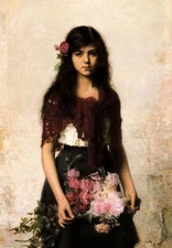 Ｏｉｌ　ｐａｉｎｔｉｎｇ alexeivich harlamoff - the flower seller young girl standing canvas