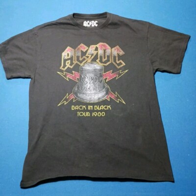 AC/DC BACK IN BLACK Hells Bells Tour 1980 Rock Band Black T-Shirt Size Large