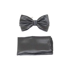 Men Bow Tie Hankie Formal Tuxedo, Business Suit BT20 Black Silver