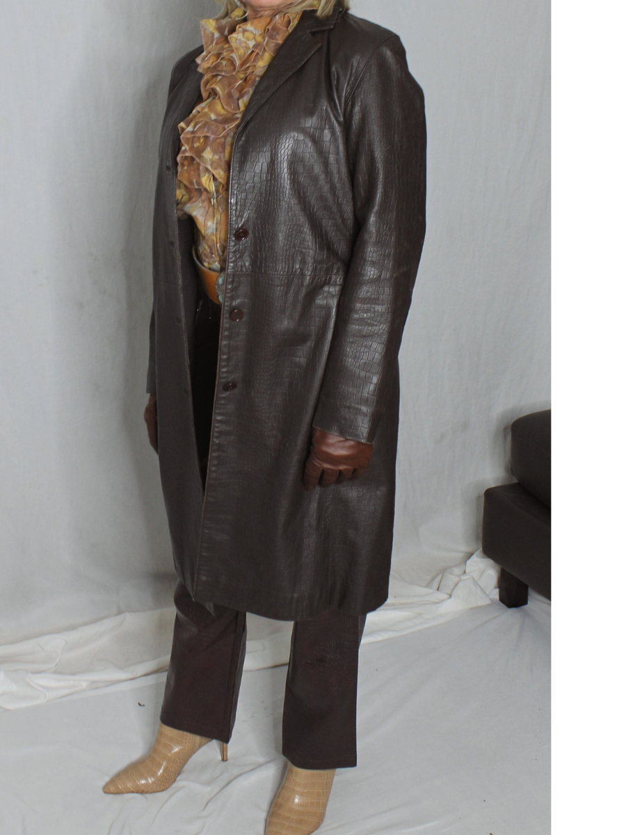 Womens Leather Coat Brown S SOFT Lambskin Snake Print 3/4 INC
