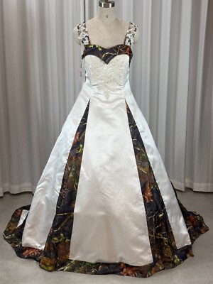 Asulla New Camouflage White Wedding Dresses Satin Camo Appliques Bridal  Dresses | eBay