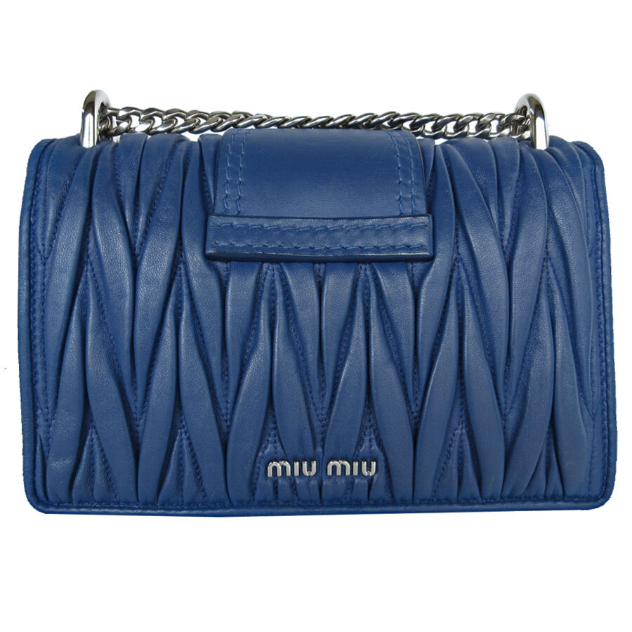 Auth MIUMIU Shoulder Bag Blue / Silver leather/Rhinestone