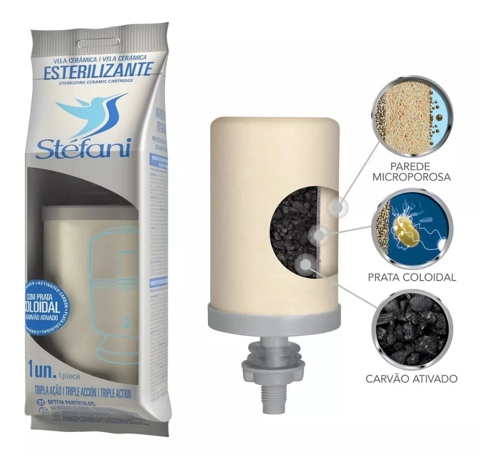 Kit de filtro de arcilla triple acción de agua vela Stefani cerámica 4 unidades Foto 2 de 3