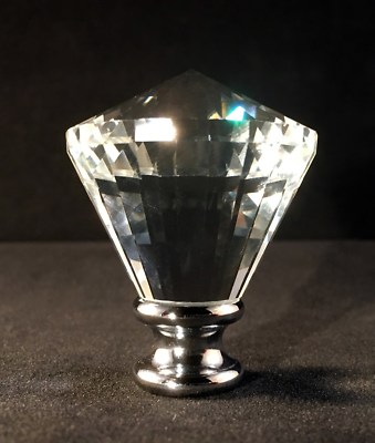 LAMP FINIAL-CROWN DIAMOND OPTIC CRYSTAL LAMP FINIAL WITH POLISHED CHROME BASE