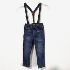OSHKOSH Boys Jeans 3T Toddler Removable Suspenders Denim Blue Casual Play