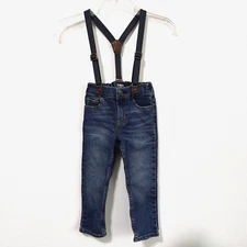 OSHKOSH Boys Jeans 3T Toddler Removable Suspenders Denim Blue Casual Play