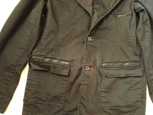 CHOR GRUNGE DARK ACADEMIA Black Striped Blazer Jacket Elbow Patch Men's Size L - Picture 8 of 20