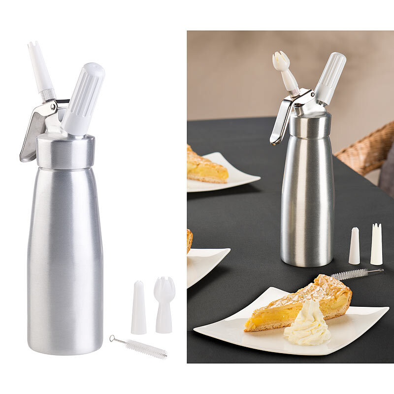 Sahnespender für Schlagsahne, Cremes und Soßen, 500 ml, 3 Aufsätze