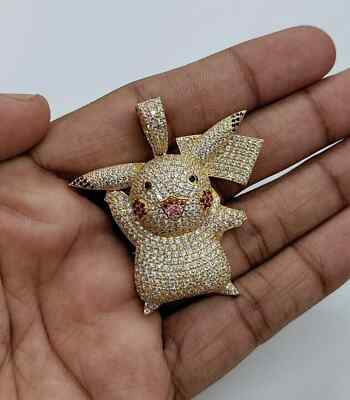 4Ct Round Moissanite Customize Adorable Pikachu Pendant 14K Yellow Gold Plated