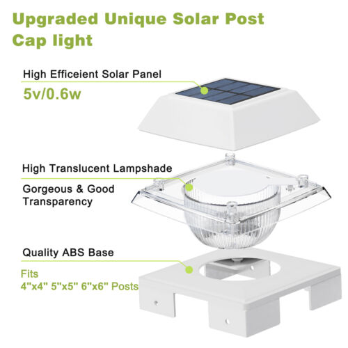 Solar Post Cap Lights Outdoor IP65 Powered Deck Fence Lights for 3.5 to 5.5inch - Picture 27 of 41