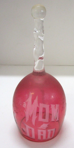 Vintage Ruby Cut to Clear Mom & Dad Glass Bell