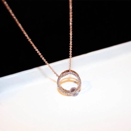 18K Rose Gold Plated Crystal Diamante Cut Zirconia Circle Pendant Necklace - Picture 1 of 5