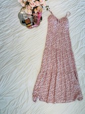 Pink Floral Maxi Dress Sleeveless Strappy Sweetheart Neck Women's Long Casual