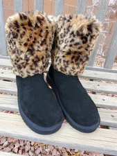 Koolaburra by UGG Dezi Short Cheetah Boots Black Size 11 Suede Womens Faux Fur