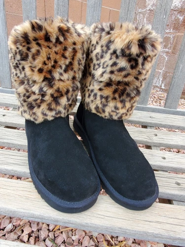 Stivali corti ghepardo Koolaburra by UGG Dezi neri taglia 11 scamosciati donna pelliccia sintetica