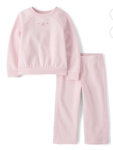 The Children’s Place Toddler Girls Rose Mist  Crochet Fleece 2 PC Set Size 5T