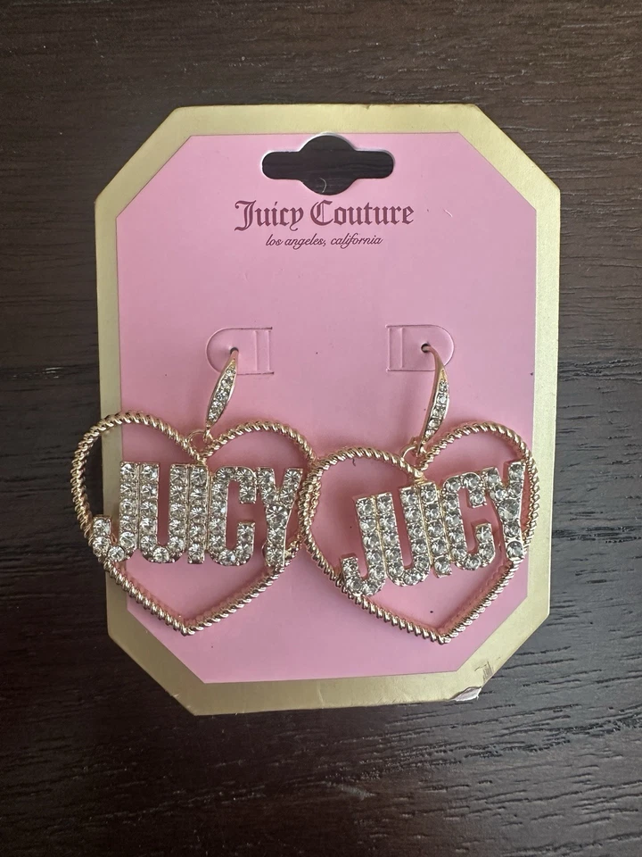 Brincos de argola de coração com strass assinatura prata Juicy Couture  - Imagem 2 de 2
