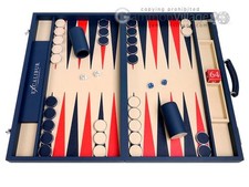 Free Shipping! Open Box! Rare! Excalibur Leather Backgammon Set- Suffolk Blue