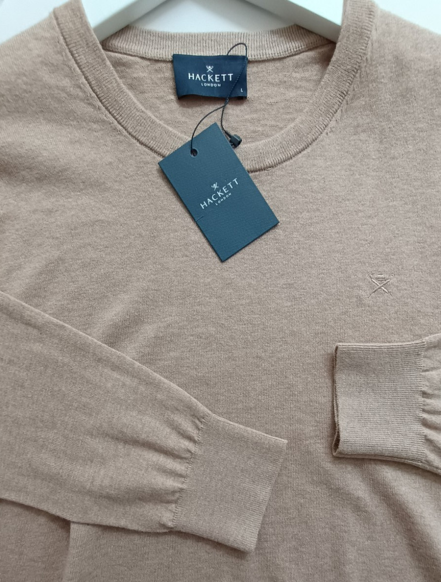 HACKETT - BNWT  Size L  44" Beige Cotton Cashmere Crew Neck Mens Jumper RRP £155 image 5