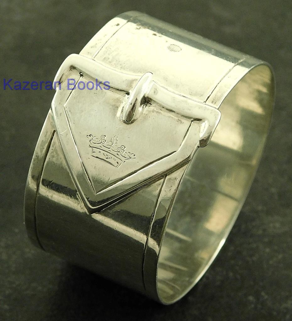 Antique Victorian Solid Silver Marquis Crown Belt Buckle Napkin Ring