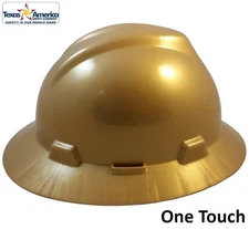 MSA V-Gard Full Brim Hard Hats with One-Touch Suspensions - Gold