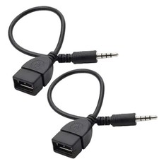 2Pcs Black USB to AUX Adapter Cable,3.5mm Male AUX Plug to USB 2.0 Female Con...