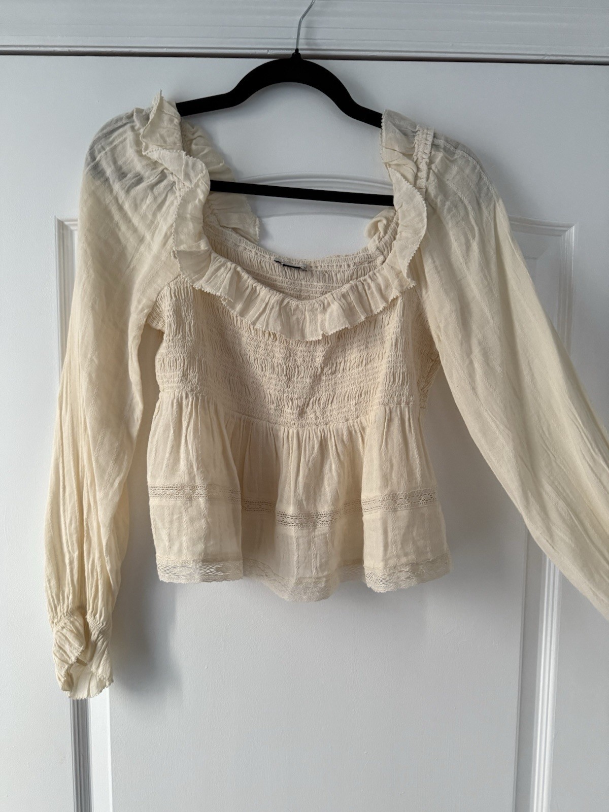 Cream off the shoulder blouse with frill detail