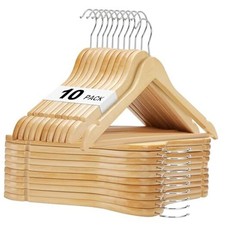 Wooden Hangers Solid Wood Hanger with Non Slip Pant Bar, Heavy 10 Pack Natural