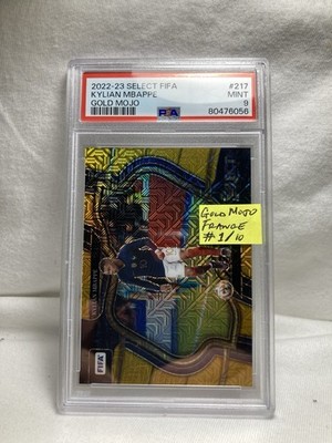 Kylian Mbappe 2022 Select FIFA #217 Field Level Gold Mojo #1/10 PSA 9 France