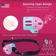 Invisible Male Chastity Device Pink Negative Cage with 9 Penis Head Lock Rings