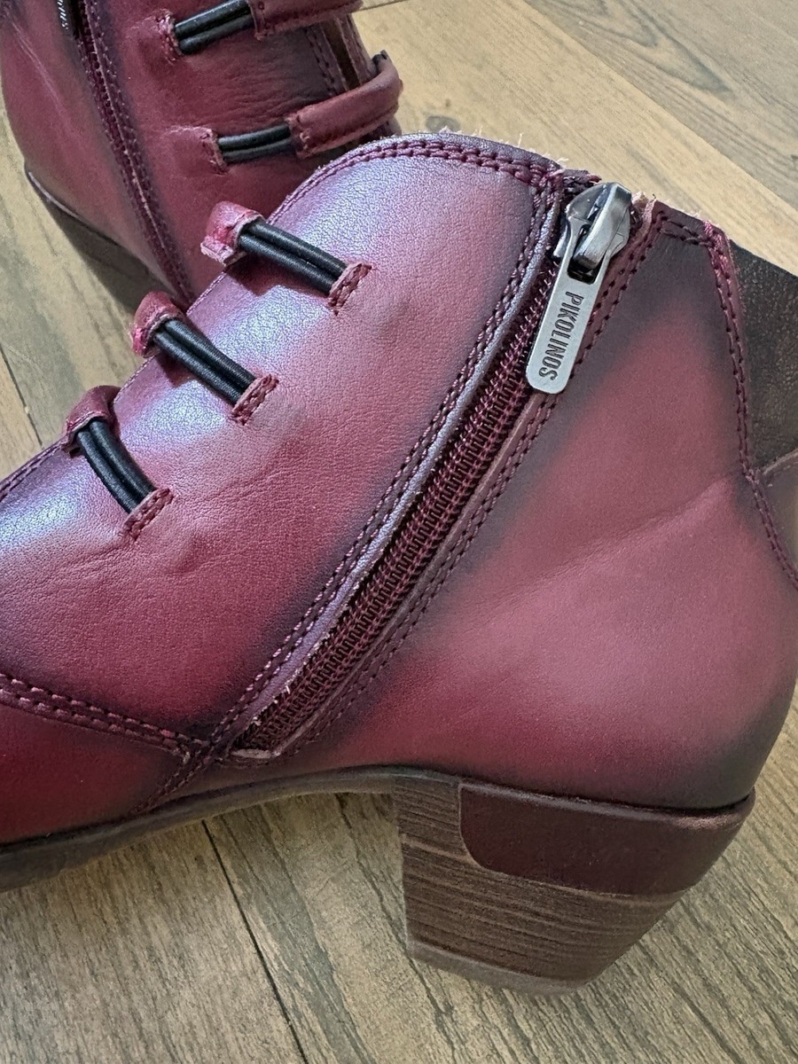 Pikolinos Leather Burgundy Boots With Black Hues Size 37 US  display picture 3