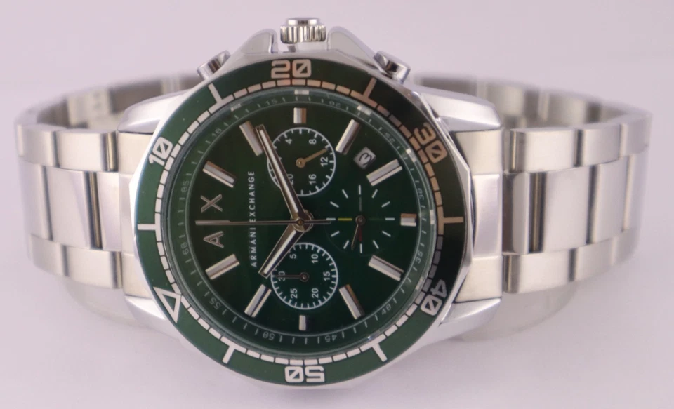 Reloj Pulsera Informal Armani Hombres Bisel Giratorio Esfera Verde Fecha Funcionamiento Mantente Elegante Foto 4 de 4