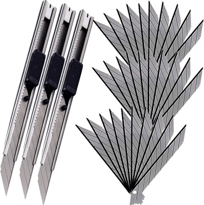 9Mm Snap off Utility Knife 3 Pack High Hardness Retractable Box Cutters with 30