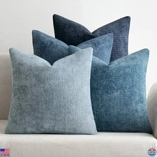 MIULEE Set of 4 Decorative Throw Pillow Covers 18x18 Inch Soft Chenille Blue