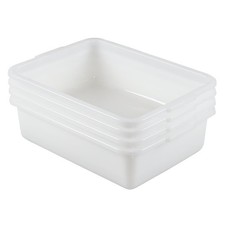 4-Pack 8L Commercial Plastic Bus Tub Box, Small Dish Pan Tub, White 8 L