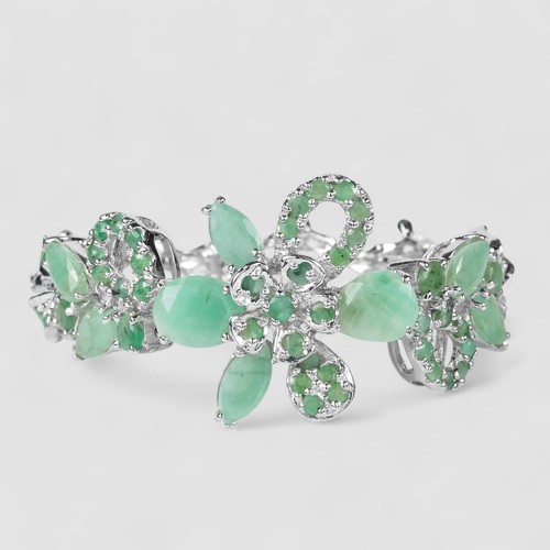OPULENT GREEN EMERALD 925 STERLING SILVER WHITE GOLD FLORAL BRACELETS JEWELRY