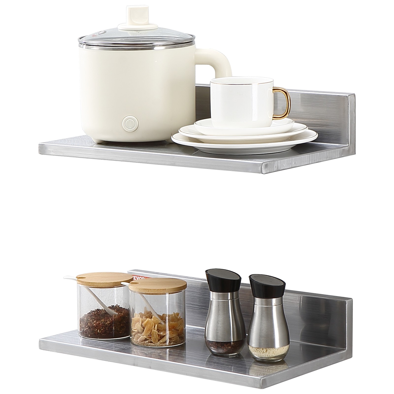 VEVOR 16" x 8.6" Stainless Steel Wall Mounted Shelf Kitchen Shelving 2 Pack