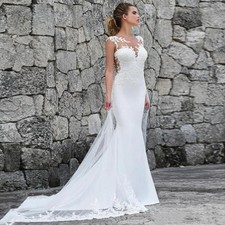 White Mermaid Wedding Dresses Lace Appliques Sleeveless Boho Beach Bridal Gowns