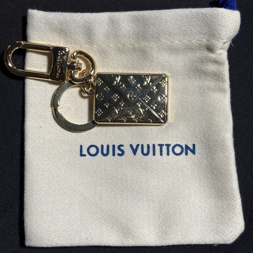 LOUIS VUITTON Envelope Gold Plated metal Charm Keychain Keyring w/Box