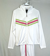 Metrostyle 2 Piece Tracksuit Women M White Pink Green Warmup Jogger Pull On Pant