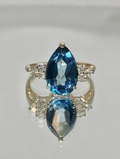 2Ct Pear Simulated London Blue Topaz Women Wedding Ring 14K Yellow Gold Plated