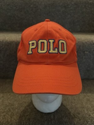 Vintage Polo Ralph Lauren Mütze Strapback Cap Baumwolle orange Big Polo Spellout sehr guter Zustand