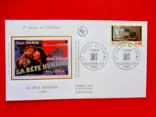 FDC sur soie 1er jour : 1995  1er Siècle du Cinéma  ( La Bête Humaine )