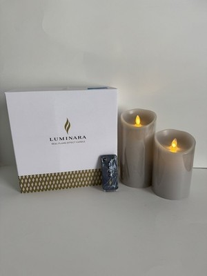 Luminara Flameless 5''&7'' 2-Pack Candle Light Grey New in Box with Remote LU5400