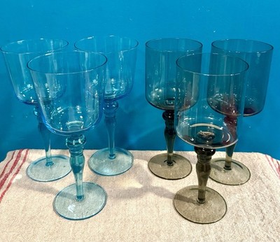 6 BITOSSI  STEMS HOME DISEGUALE CALECI ( Goblets) Blue/Smoke NUANCES EUC Adorned
