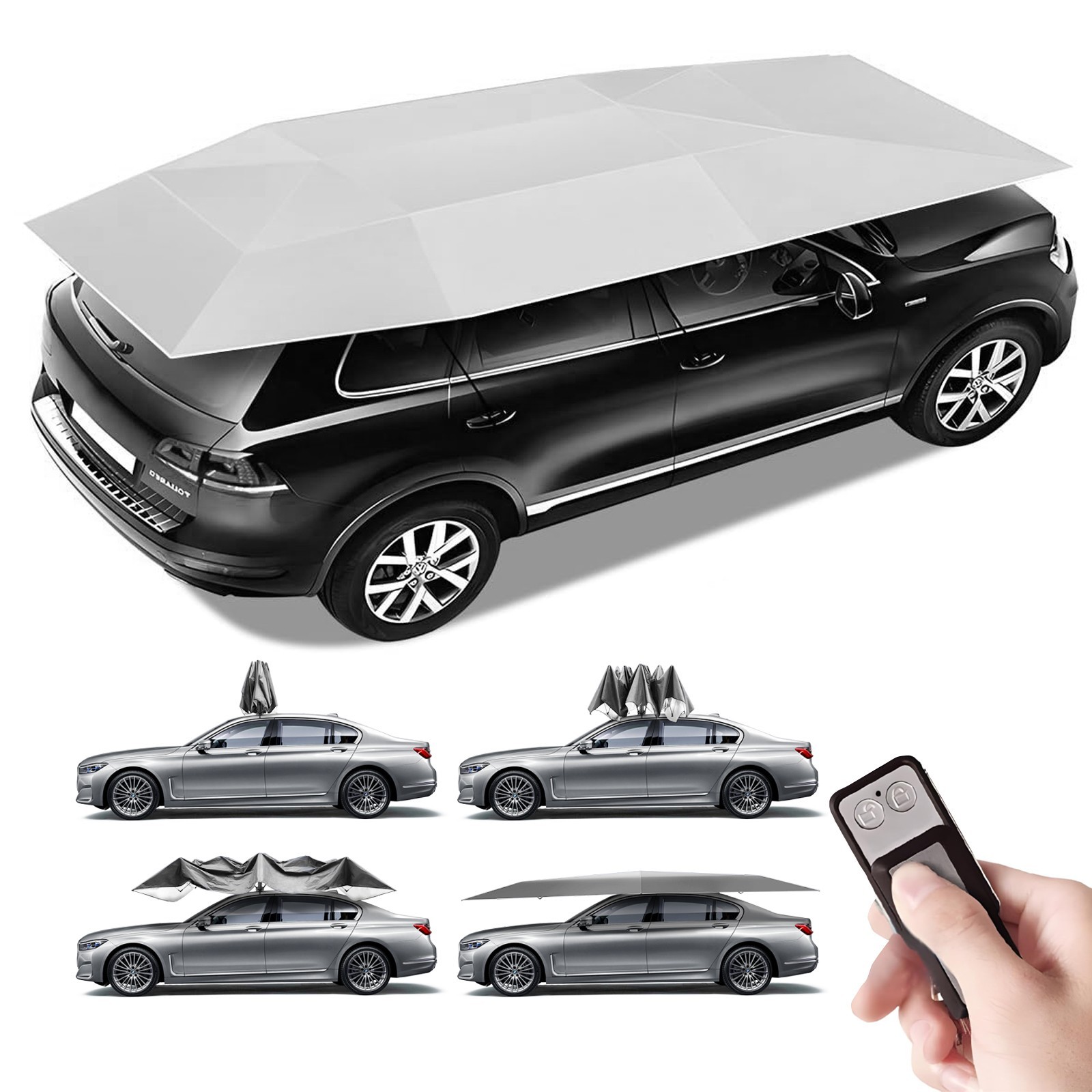 Fully Auto Car Umbrella Sun Shade (Silver Grey, 189 inch)
