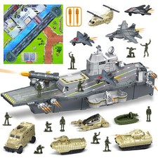 deAO Aircraft Carrier Battle Ship Army Toys - Small, Gray, Green, Yellow